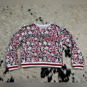 Guess Girl’s Pink and White Leopard Printed Long Sleeve Crewneck Sweater Size 12